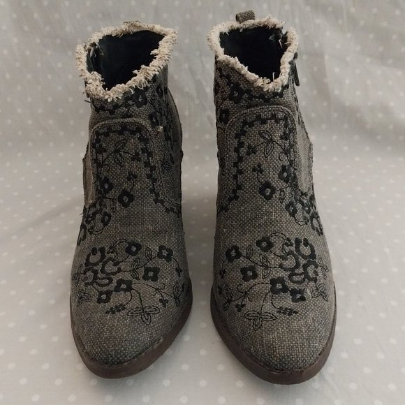 Naughty Monkey Black and Brown Floral Embroidered Zip Up Ankle Boot - Picture 1 of 10